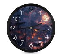 Sailing Ship Moon Burning Village Round Wall Clock for Living Room Kitchen Modern Silent Decorative Clocks