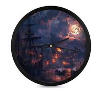 Sailing Ship Moon Burning Village Round Wall Clock for Living Room Kitchen Modern Silent Decorative Clocks