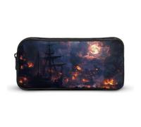 Sailing Ship Moon Burning Village Simple Pencil Case Big Capacity Pouch Box Travel Makeup Bag
