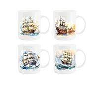 Sailing Ship Mugs - Bone China Nautical Seas Boat Tea/Coffee Gift Mugs - Set of 4