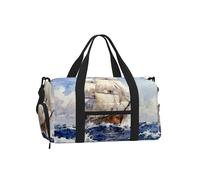 Sailing Ship Ocean Sports Duffel Bag with Shoe Compartment-Lightweight Gym Weekender for Men Women, Waterproof Travel Tote with Wet Pocket