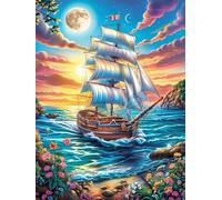 Sailing Ship on The Ocean at Dusk 500 Piece Complete Premium Jigsaw Puzzle Fairy Tale Scenery Cartoon Collectors Mind Relaxation Educational Decorative Puzzle Gifts for Adults Premium Cardboard 500