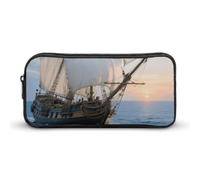 Sailing Ship Pencil Case - Large Aesthetic Makeup Bag Multi-Purpose Pencil Pouch Cute Cosmetic Bag with Zipper Closure for Office, Home, Study & Travel