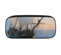 Sailing Ship Pencil Case Waterproof Leather Pencil Pouch Multi-purpose Aesthetic Makeup Bag Cute Pen Bag Large Cosmetic Bag for Office Stationery, Travel