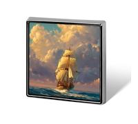 Sailing Ship Sailboat Square Brooch Metal Pin Badges Classic Lapel Pins Jewellery Unisex