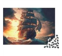 Sailing Ship Storm 1000 Piece Jigsaw Puzzle for Adults, Thick Cardboard Puzzle, Pirate Ship, Challenging Brain Teaser, Stress Relief & Relaxation Activity, Idea 70x50cm/1000pcs