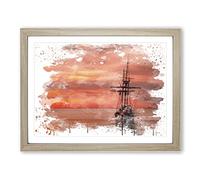 Sailing Ship Sunset No.2 V3 Modern Framed Print | A3 Oak Framed Wall Art | Ready to Hang | Modern Vehicle Picture | Living Room Bedroom Lounge Office