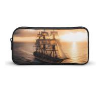 Sailing Ship Sunset Portable Pencil Case Pouch Big Capacity Pen Bag for Office Stationery Organizer