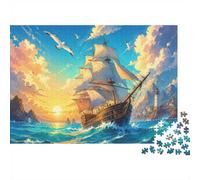 Sailing Ship Sunset Sea Jigsaw Puzzle 500 Pieces for Adults | 52x38cm Rigid Cardboard, Vibrant HD Colours, Tight Precision Fit, Dust Free, Relaxing Brain Exercise, Wall Art