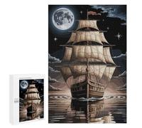 Sailing Ship Under Moonlight Puzzle for Adults, 1000 PCS, Illustrated Jigsaw Edition, Screen-free Entertainment for Adults And Families