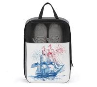 Sailing Ship with The American Flag Shoe Bag for Travel Daily Use Anti-dust Storage Carrier Golf Shoe Pouch