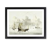 Sailing Ships By Jean Bernard Classic Painting Framed Wall Art Print, Ready to Hang Picture for Living Room Bedroom Home Office Décor, Black A4 (34 x 25 cm)