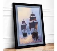 Sailing Ships in Mist Vintage Framed Wall Art Print A1 (84.1×59.4cm)
