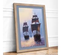 Sailing Ships in Mist Vintage Framed Wall Art Print A1 (84.1×59.4cm) Oak,