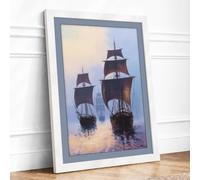Sailing Ships in Mist Vintage Framed Wall Art Print A3 (42×29.7cm) White,