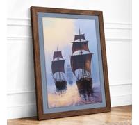 Sailing Ships in Mist Vintage Framed Wall Art Print A4 (29.7×21cm)