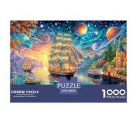 Sailing Ships on Water with Planets in A Vibrant Night Sky 1000-Piece Jigsaw Puzzle Dream Building - Family Puzzle Game for All Ages 38x26cm/1000pcs