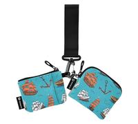 Sailing Tall Ships Old Wooden Yachts Thin Flat Wallet with Wrist Strap for Women Girls Set of 2, Multicolor, 10.5cm(L) x 9cm(W), Travel Accessories, Multicolor., 4.13"(L) x 3.5"(W), Multicoloured.,