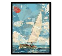 Sailing the Sea Cloudy Summer Day Oil Painting Framed Art Print Artery8 Blue A4