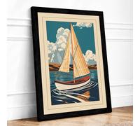 Sailing Through Teal Waters Coastal Framed Wall Art Print A2 (59.4×42cm) Black, Wall Decor for Living Room, Bedroom, Office & Home, Ready to Hang, Art Gift