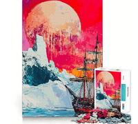 Sailing Under A Crimson Moon Jigsaw Puzzle for Adults 1000 Pieces Memory Boost Group Play Pattern Assembly Xmas Surprise (50x75cm)