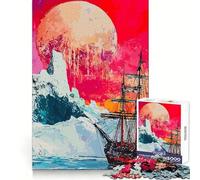 Sailing Under A Crimson Moon Jigsaw Puzzle for Adults 1000 Pieces Memory Boost Group Play Pattern Assembly Xmas Surprise (50x75cm)