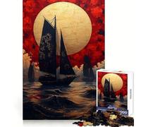 Sailing Under A Golden Moon Japanese Landscape Jigsaw Puzzles 1000 Piece for Teenagers Fine Logic Toy Easy Leisure Neat Edge Festival Gift (38x26cm)