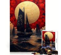 Sailing Under A Golden Moon Japanese Landscape Jigsaw Puzzles for Adults1000 Piece Brain Teaser Home Leisure Image Assembly Birthday Gift (38x52cm)