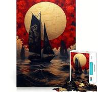 Sailing Under A Golden Moon Japanese Landscape Jigsaw Puzzles for Adults1000 Piece Brain Teaser Home Leisure Image Assembly Birthday Gift (38x52cm)