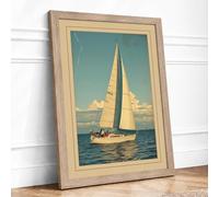 Sailing Under Clear Skies Vintage Framed Wall Art Print A4 (29.7×21cm) Oak, Wall Decor for Living Room, Bedroom, Office & Home, Ready to Hang, Art Gift