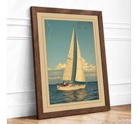 Sailing Under Clear Skies Vintage Framed Wall Art Print A4 (29.7×21cm) Walnut, Wall Decor for Living Room, Bedroom, Office & Home, Ready to Hang, Art Gift