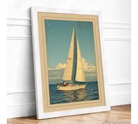 Sailing Under Clear Skies Vintage Framed Wall Art Print A4 (29.7×21cm) White, Wall Decor for Living Room, Bedroom, Office & Home, Ready to Hang, Art Gift