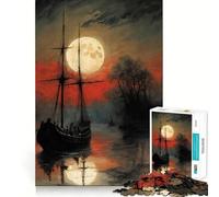 Sailing Under The Full Moon Jigsaw Puzzles for Adults1000 Piece Mind Skill Group Joy Quality Edge Art Collection Piece (38x52cm)
