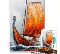 Sailing Viking Ship 1000 Piece Jigsaws for Adults Puzzle Mind Exercise Toy Family Bond Precision Cut Creative Gift (50x75cm)