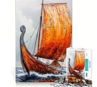 Sailing Viking Ship Jigsaw Puzzle for Adults 1000 Pieces Memory Boost Group Play Pattern Assembly Xmas Surprise (38x26cm)