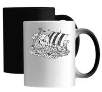 Sailing Viking Ship Minimalistic Sketch Ceramic Magic Mug White