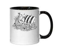 Sailing Viking Ship Minimalistic Sketch Ceramic Tea Coffee Mug Black