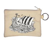 Sailing Viking Ship Minimalistic Sketch Key Chain Coin Purse Beige