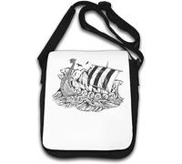 Sailing Viking Ship Minimalistic Sketch Shoulder Bag White