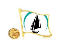 Sailing Wave Shock Art Deco Fashion Golden Metal Flag Lapel Pin Badge