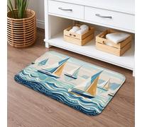 Sailing Waves Quick Dry Bath Mat, Nautical Vintage Absorbent Non Slip Shower Mat, Summer Coastal Flannel Washable Rugs for Bathroom Toilet Decorative 20x32 Inch