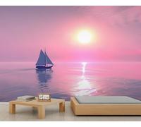 Sailing Yacht at Sunset Murals Sea Horizon Sailboat Wallpaper Ocean Landscape Wallpaper for Walls for Kids Bedroom Living Room Boys Room Sofa TV Background Large Mural Poster 300X210cm