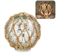 SAILINGSTORY Glass Fishing Float Nautical Lamp Coastal Beach Decor 6" Cracked Glass Ball Night Light Battery Powered
