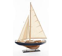 SAILINGSTORY Wooden Sailboat Decor Yacht Model Ship with Antique Finish Navy