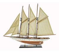 SAILINGSTORY Wooden Sailboat Model Ship Sailboat Decoration Three Mast Gaff-Rigged Schooner Atlantic Yacht Model 1:50 Scale Replica Ivory and Honey Antique Finish
