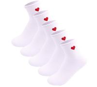 SailingTailor 5 Pairs Solid Color Heart Socks Casual Above-ankle Crew Socks for women, Packaged with Present Box, Red Heart White, 6-10