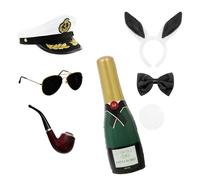 Sailor and Bunny Costume Set with Inflatable Champagne - Adult Couples Halloween Outfit - Smoking Jacket, Bunny Ears, Bodysuit & Champagne Prop - Play Mansion Fancy Dress