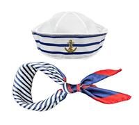 Sailor Hat and Scarf Set Blue and White Striped Captain Sailor Costume Set Dressing Up for Cosplay Nautical Themes Party Women Men Costume Accessory