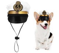 Sailor Hat for Dog - Adjustable String White Captain Hat,Party Headwear Pet Supplies, Headdress Photo Props, Halloween Cosplay Costume Accessories