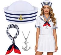 Sailor Hats, Halloween Costumes, 3 PCS Nautical Themes Captain Accessories set with Necklace, Sailor Hat and Scarf, Sailor Outfit for Attending Halloweens and Parties Use by Those Aged 15 and Above